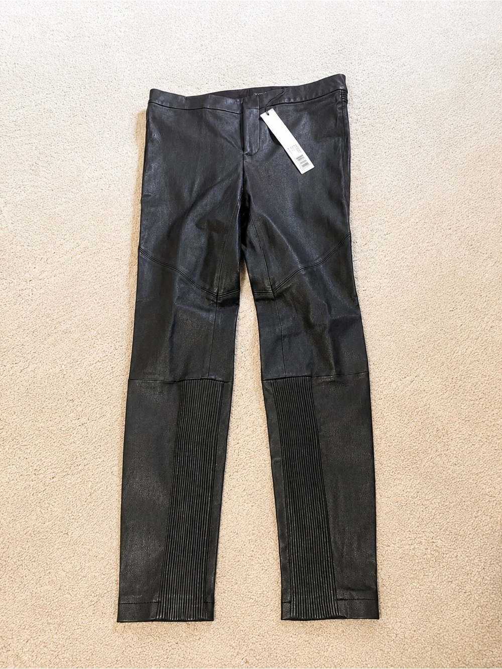 Yigal Azrouel Black Leather Skinny Jeans with Ribbed Lower Panels